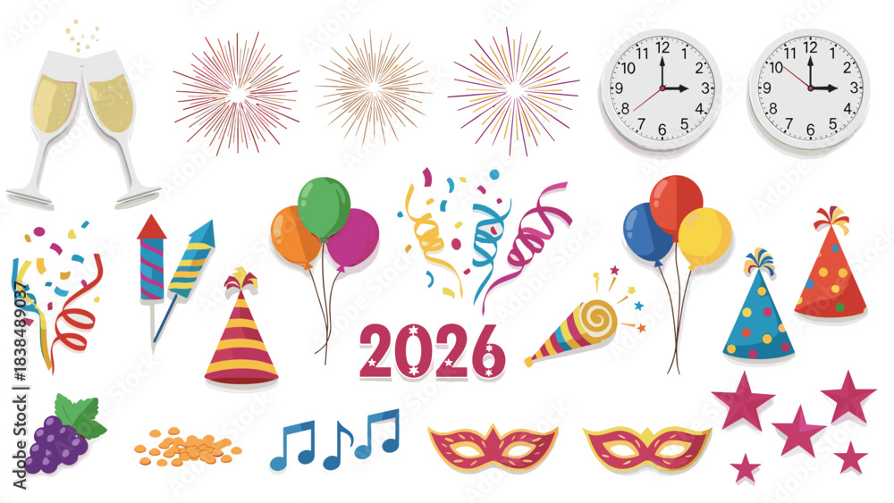 Obraz premium New year 2026 celebration elements set white