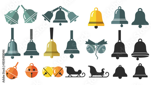 Collection of various bells and sleigh silhouettes white