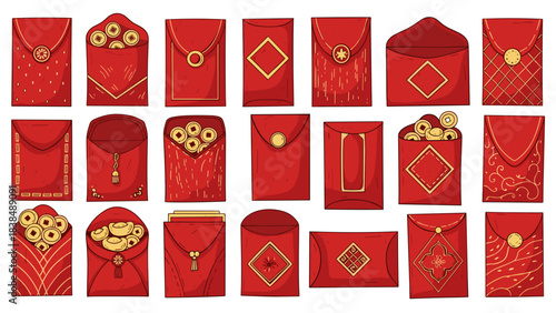 Collection of red envelopes for chinese new year white
