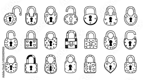 Handdrawn padlock icons set