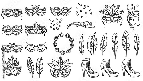 Collection of carnival masks and accessories white