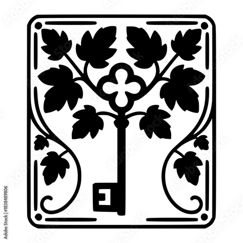 Key with a vine ornament in a square shape