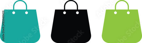 Three Shopping Bag Icons in Different Colors commerce