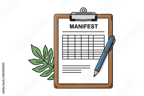 Clipboard with manifest document and pen ready for writing