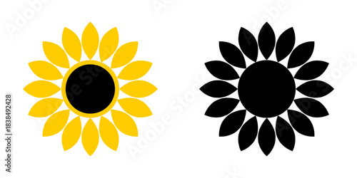 Simple Sunflower Head Plant Symbol Icon Set. Vector image.	