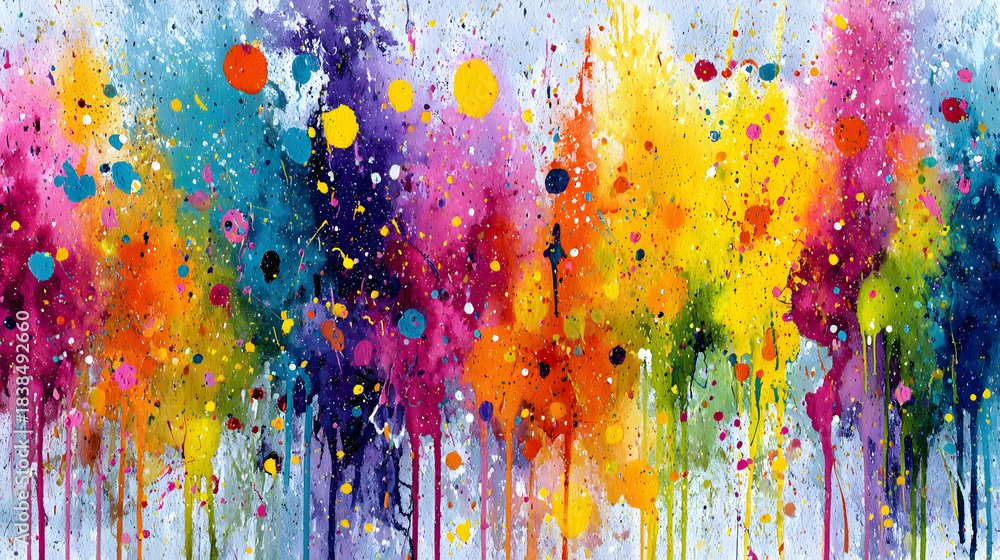 Fototapeta premium Multicolored paint splashes with dripping effect for creative design