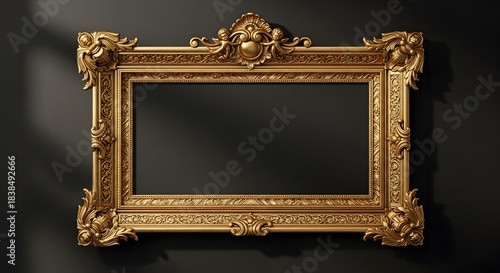 Golden antique picture frame on white background