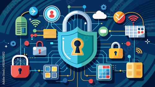 Secure digital padlock symbolizing strong data protection, online privacy, and safe information storage, depicted in a clean, modern, semi-realistic vector style with glowing interface elements and ab