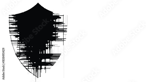 Abstract shield symbol with distressed texture, conveying security and resilience.