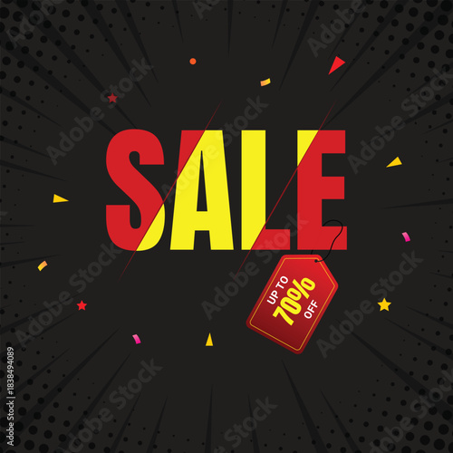 Sale template design with black background, Offer promotional social media up to 70% off, Sale poster design, Sale special offer, Vector illustrations, Sale promotion.