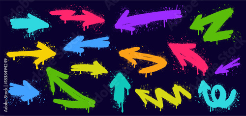 A collection of hand-drawn, colorful, graffiti-style arrows