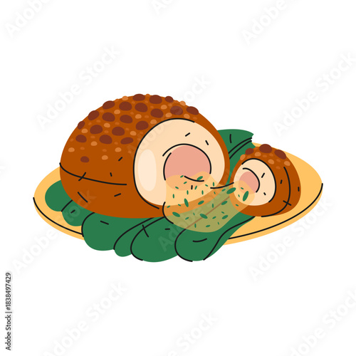 Chicken Kyiv style cutlet. Vector meatball with butter. Traditional Ukrainian dish or stuffed meal. Ukraine dish for restaurant or cafe menu. Cooking recipe sign. Cuisine and culinary, food cook icon.