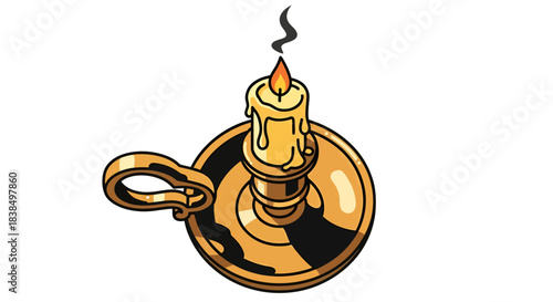 Illuminating antiquity: A cartoon illustration of a vintage candlestick with a glowing candle