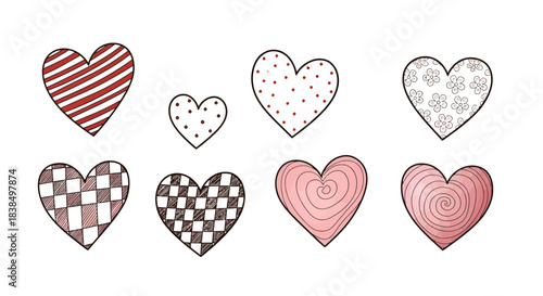 Illustrated hearts array conveying affection with varied patterns and textures in soft hues