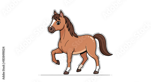 Illustration of a prancing cartoon horse on a white background showcasing its joyful demeanor