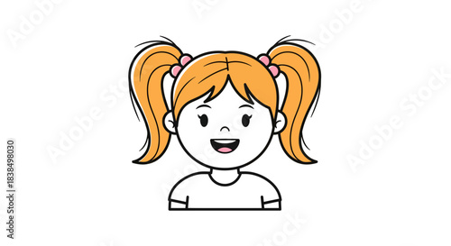 Illustration of a cheerful young girl with pigtails exuding youthful charm and vibrancy