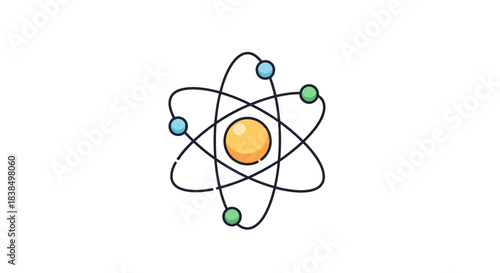 Illustrative atom with orbiting particles, ideal for educational science concepts and projects