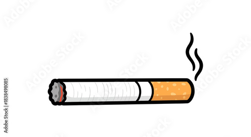 Illustration portraying burning cigarette with curling smoke on white backdrop evoking a sense of
