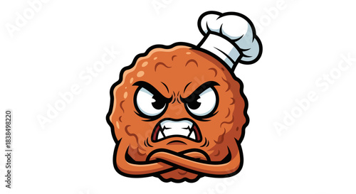 Irritated meatball chef mascot cartoon character showing an angry expression staring
