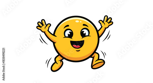 Joyful bouncing emoticon illustration with excited expression and dynamic movement lines