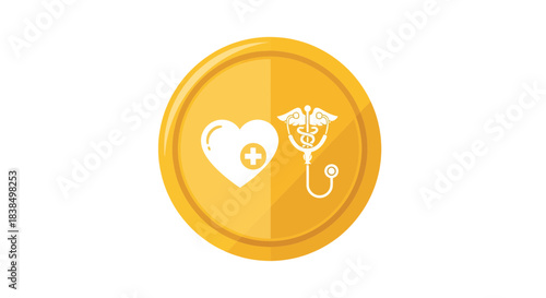 Medical golden coin symbol vector illustration representing healthcare wellness and financial