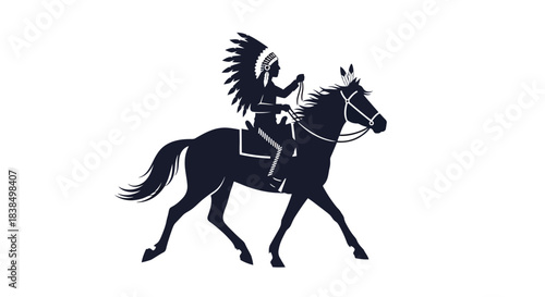 Native American equestrian silhouette, a graphic emblem of heritage and freedom on the open plains