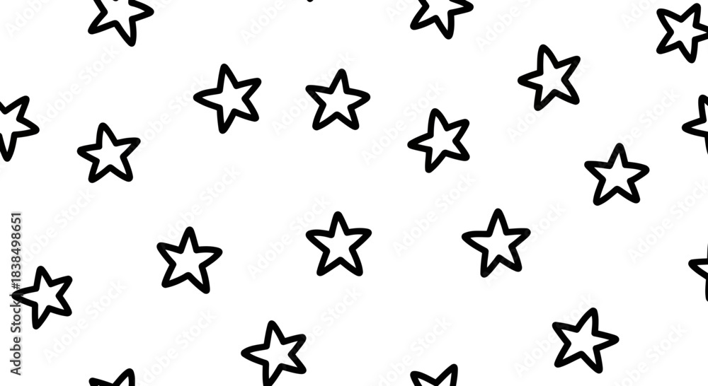 Fototapeta premium Seamless pattern design featuring simple five-pointed star shapes on white background