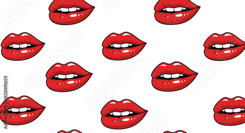 Seamless pattern of vivid red lips symbolizing beauty, passion, and the allure of cosmetic