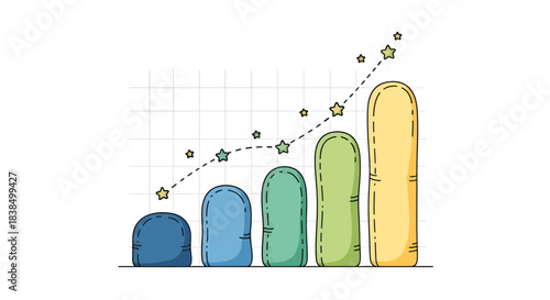 Stylized growth chart with ascending bars and star trajectory on grid backdrop
