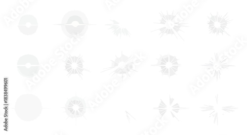 Various stages of impact and penetration with unique crack patterns set on white background