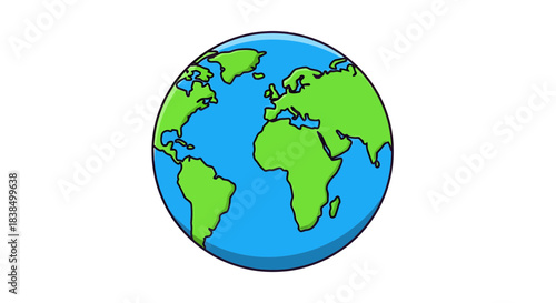 Vibrant cartoon rendition showcasing continents against a brilliant blue ocean backdrop