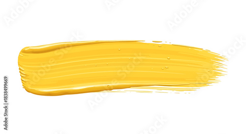 Vibrant sunshine yellow acrylic paint stroke isolated against a stark white background backdrop