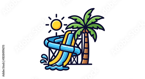 Vibrant waterpark illustration showcasing summer fun and vacation time joyfulness