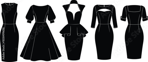 Elegant black dresses collection fashion illustration silhouette