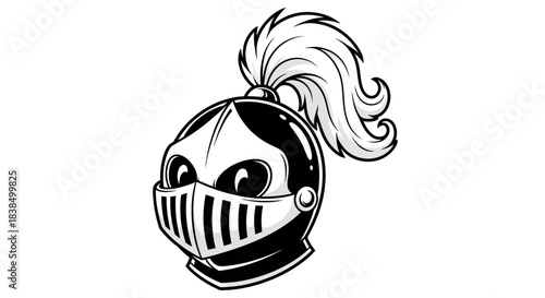 Whimsical Knight Cartoon Illustration: Bold Black and White design with a playful medieval character