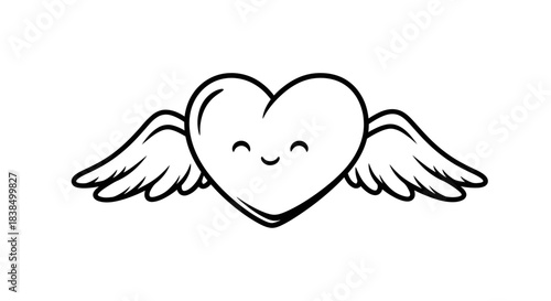 Whimsical heart with wings illustration representing affectionate love and care message of