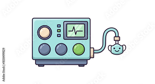 Whimsical medical ventilator illustration with playful cartoon aesthetic and friendly design