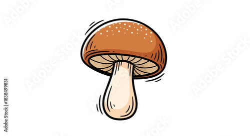 Whimsical mushroom illustration with dotted cap and outlined design providing earthy charm