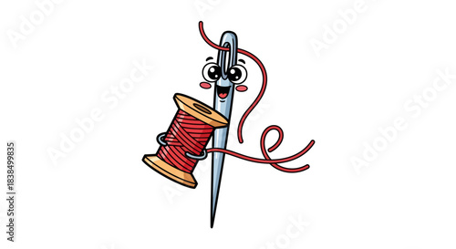 Whimsical Needle and Thread Duo: A Charming Illustration for Sewing Enthusiasts and Creative