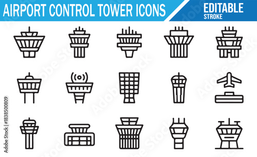 Airport infrastructure and control tower line symbol collection