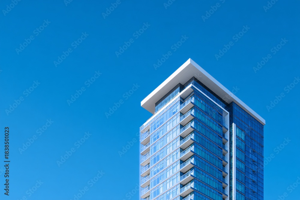 Fototapeta premium Modern high-rise with glass skyline views, perfect for fractional ownership investments
