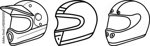 Helmet line art illustration set