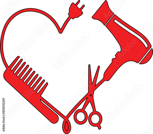 Hairdresser Logo Scissors Comb and Hair Dryer Icon Beauty Salon Vector EPS Editable