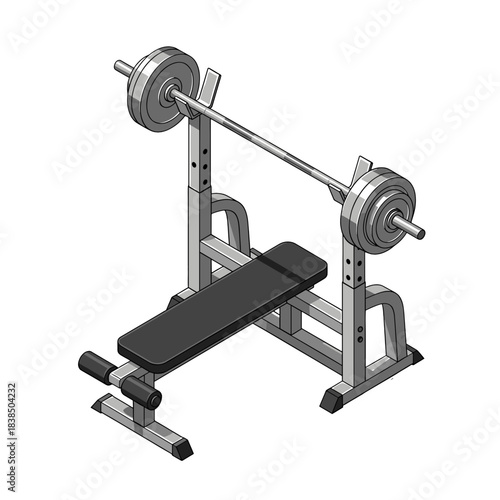 Isometric weight bench with barbell on transparent background