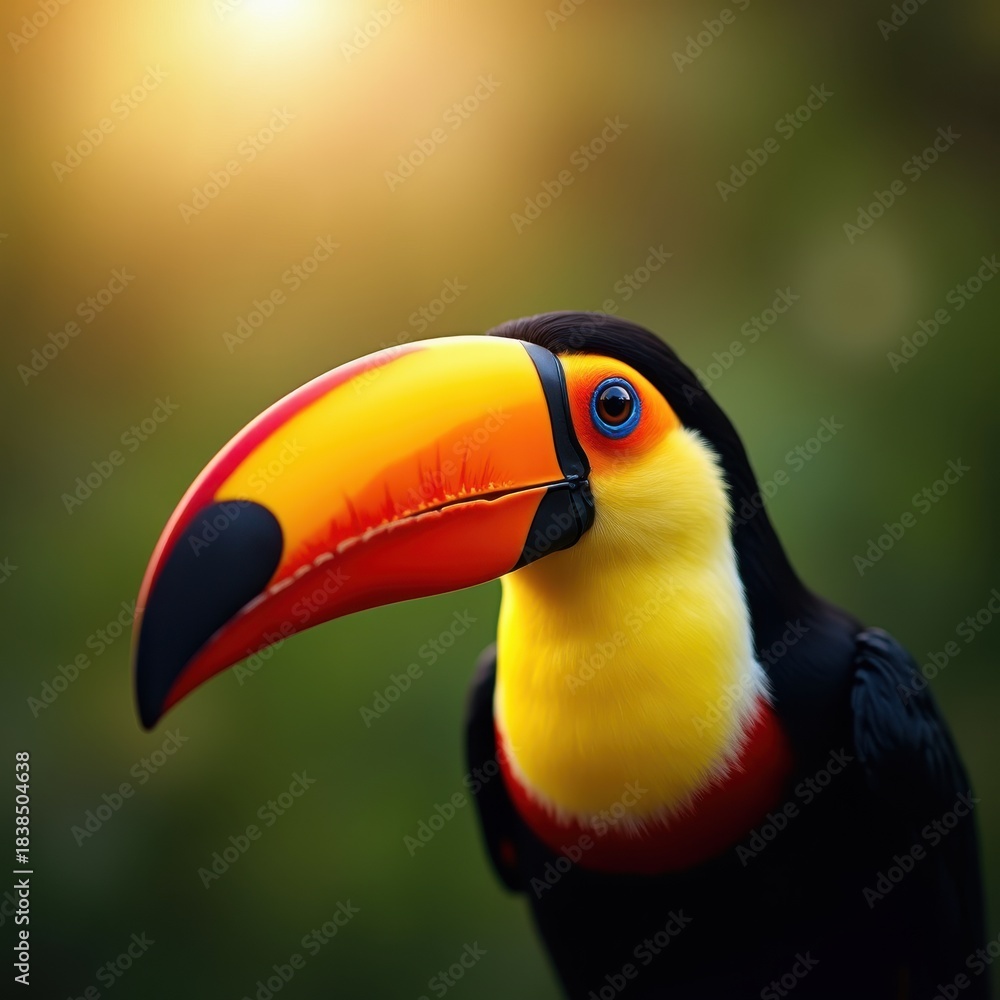 Fototapeta premium Exotic Toucan Showcasing Oversized Beak in Striking Close-Up