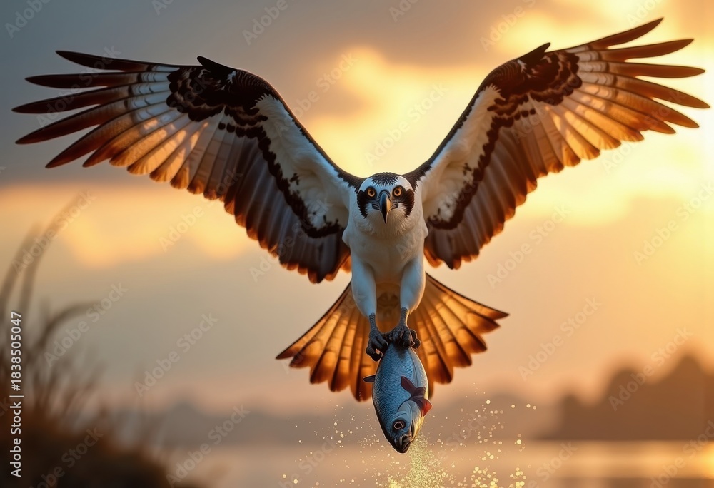 Fototapeta premium Osprey's Grasp Featuring Fish Talons Capture of Prey in Flight