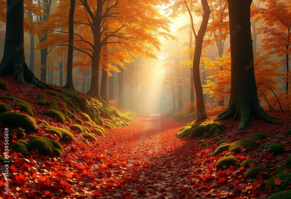 Obraz premium Vibrant Autumn Leaves Blanket Forest Floor Colorful Leaf Carpet Nature Beauty Scenery