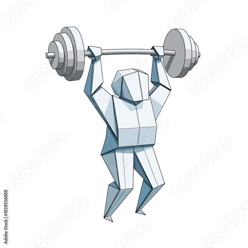 Abstract geometric weightlifter training hard on transparent background