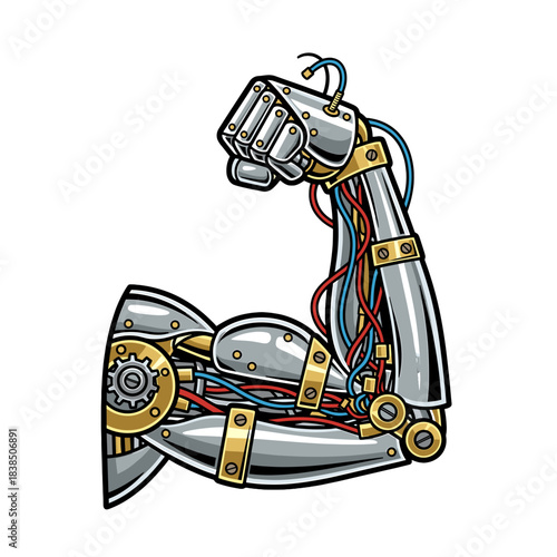 Robot Arm with Flexed Bicep Muscle on transparent background