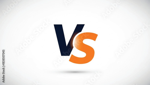 A bold, three-dimensional graphic featuring the letters 'V' and 'S' positioned closely together to signify "Versus." The dark blue 'V' contrasts sharply with the vibrant orange and glossy 'S'. 
